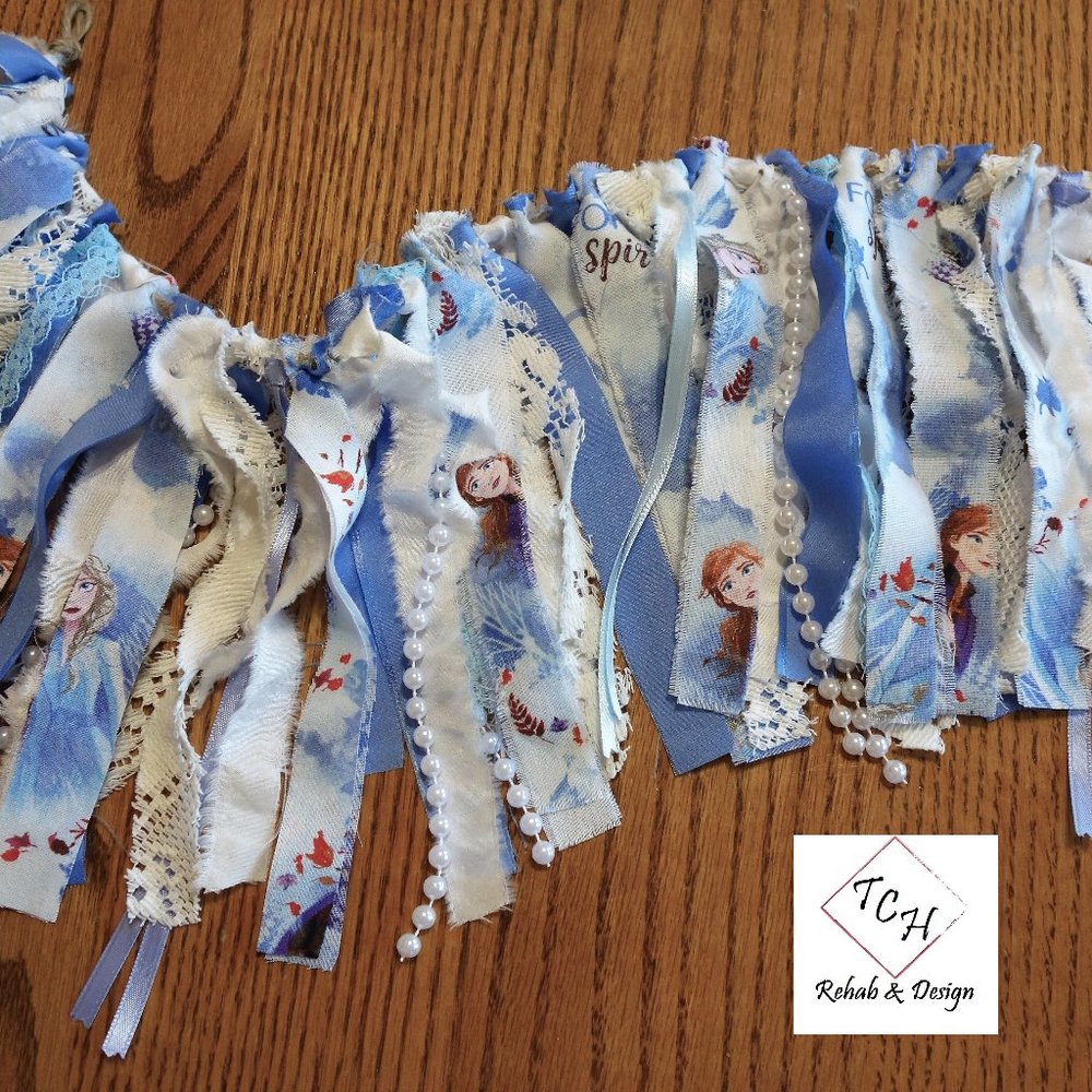 Frozen Movie Theme Rag Garland Girls Room Decor Mirror Swag - Small 22 inches